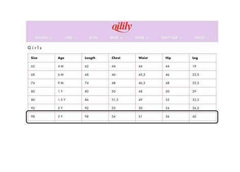 oilily size chart.